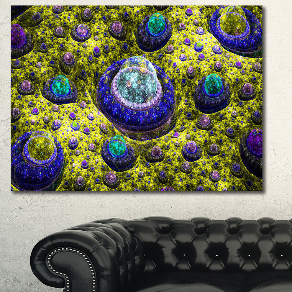 Yellow Fractal Exotic Planet, Oversized Abstract Canvas Art Print, 60x40
