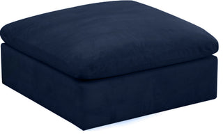 Cozy Velvet Upholstered Overstuffed Ottoman, Navy