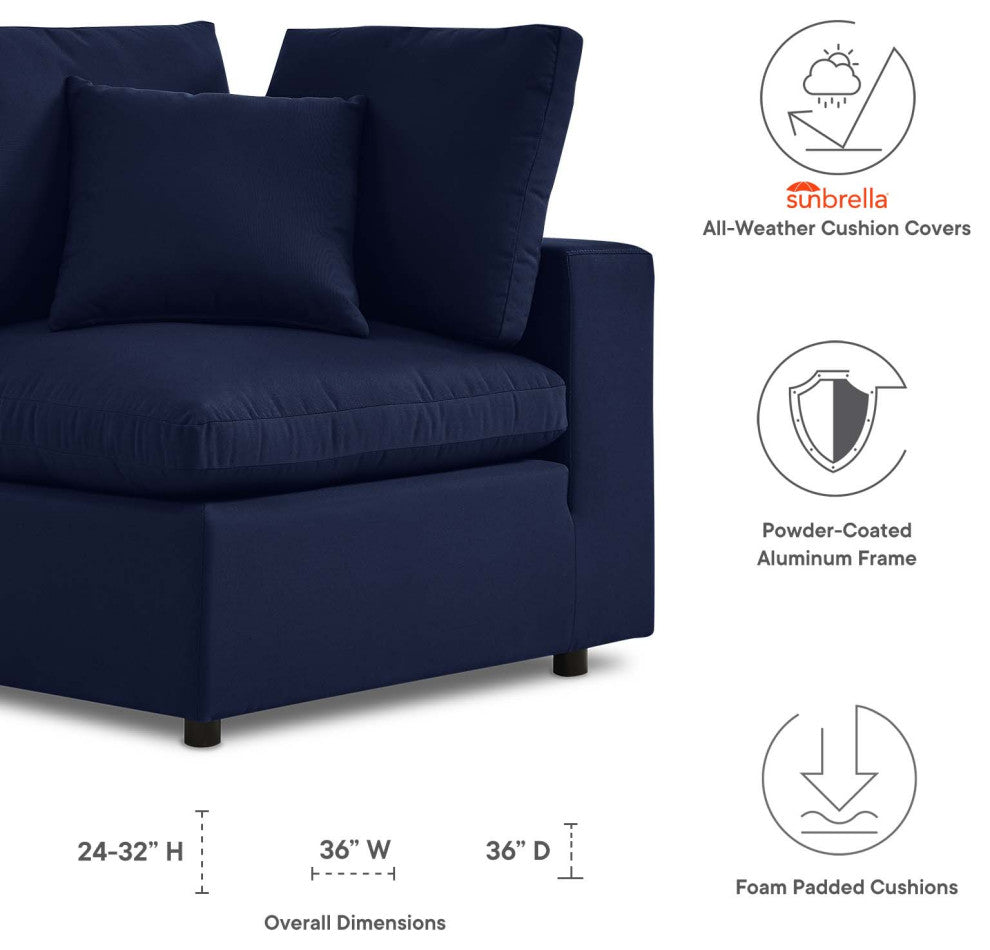 Lounge Sofa Corner Chair, Sunbrella, Blue Navy, Modern, Outdoor Hospitality
