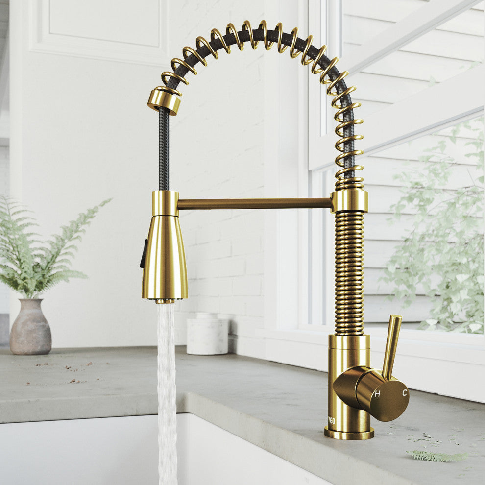 VIGO Brant 19" H Single Handle Pull-Down Sprayer Kitchen Faucet, Matte Brushed Gold, Without Extras