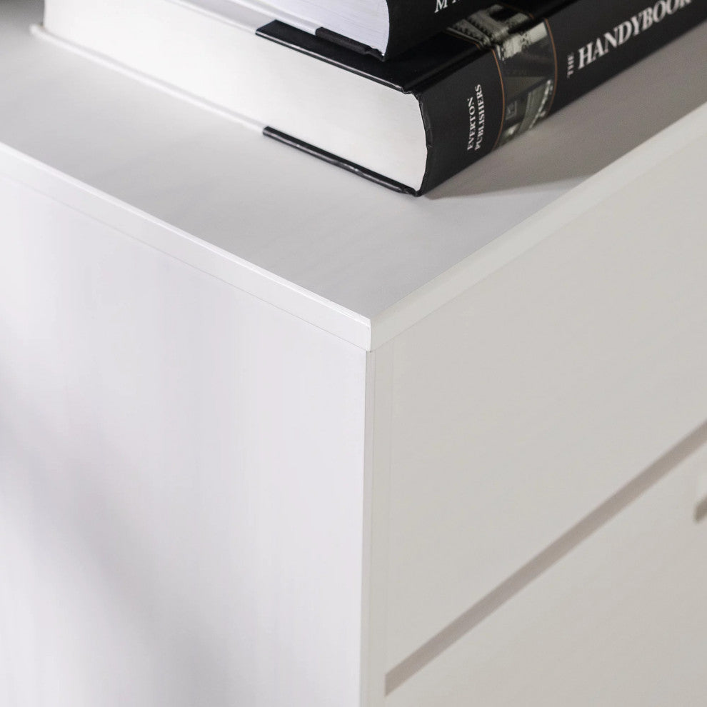 Bohemian Double Dresser, 6 Storage Drawers With Cut Out Pull Handles, White