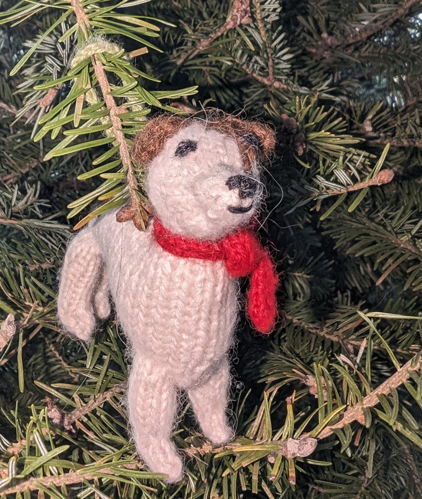 Hand-Knit Jack Russell Terrier Christmas Ornament