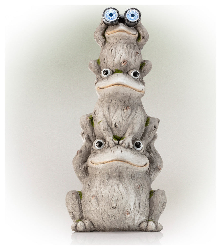 Alpine Solar Three Stack Frogs Statue with LED Light, 24"