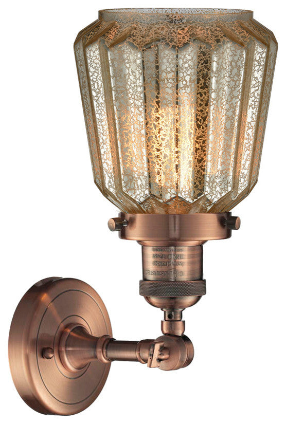 Chatham 1-Light LED Sconce, Antique Copper, Glass: Mercury Plated