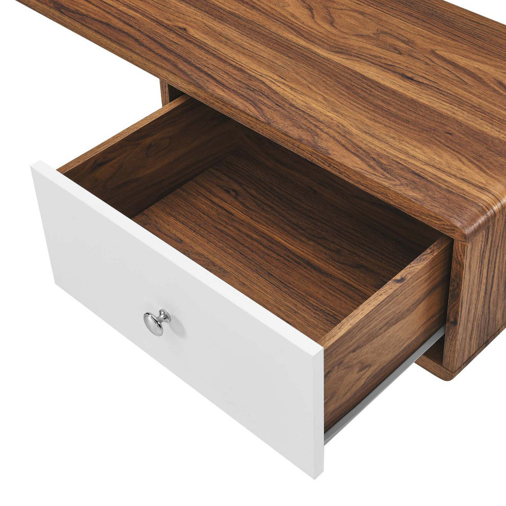 Computer Work Desk, White Walnut, Wood, Modern, Mid Century Home Office