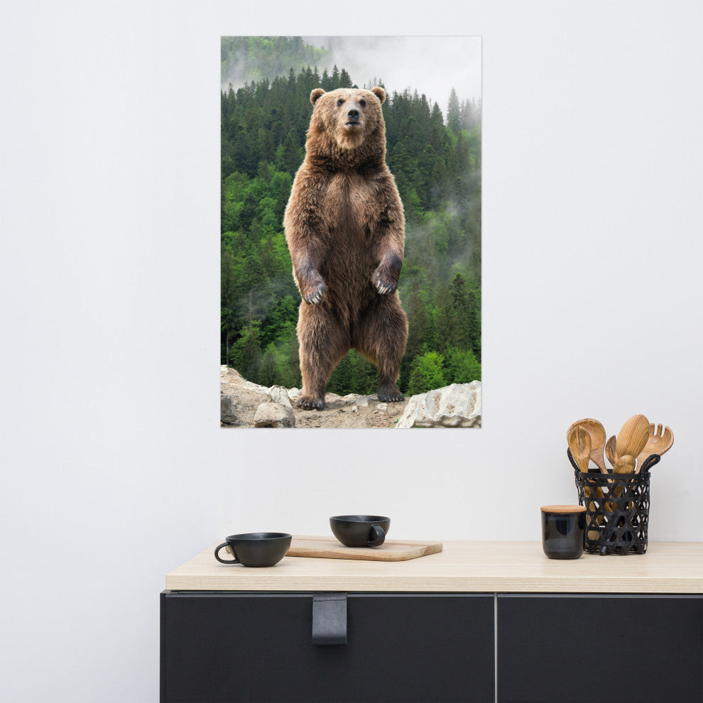 Big Standing Brown Bear On Mountain Top Loose Wall Art Print, 24" X 36"