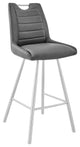 Benzara BM248152 26" Faux Leather Counter Height Bar Stool, Silver and Charcoal