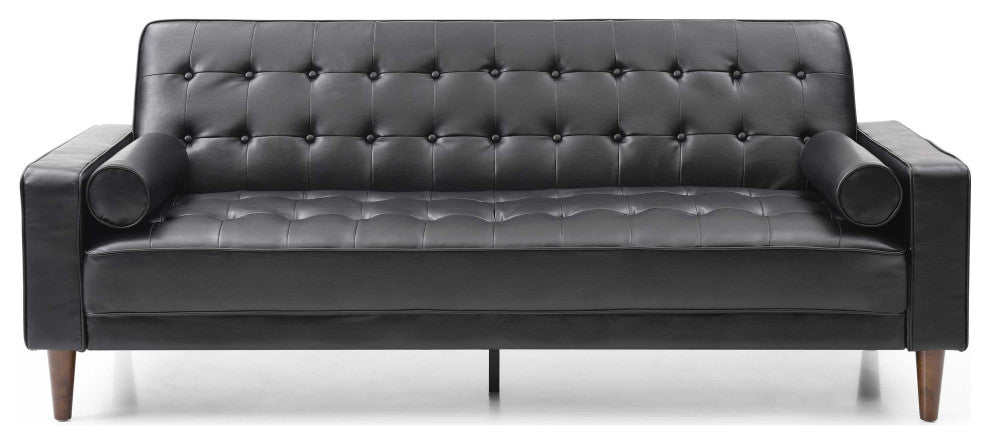Andrews 85 in. W Flared Arm Faux Leather Straight Sofa, Black