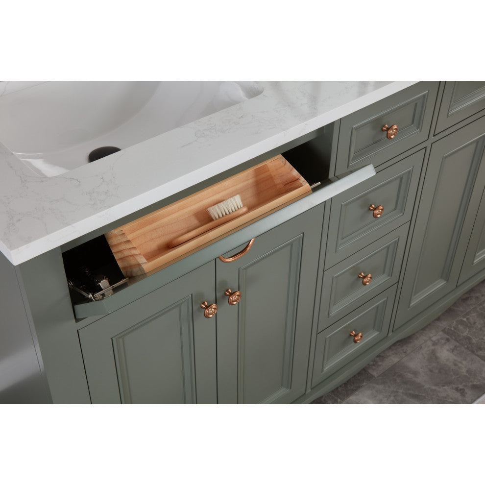 Legion Furniture WS2512 Series Bathroom Sink Vanity, Pewter Green, 60", Artificial Stone Top, Double Sink