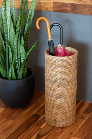 Artifacts Rattan Round Umbrella Basket, Honey Brown