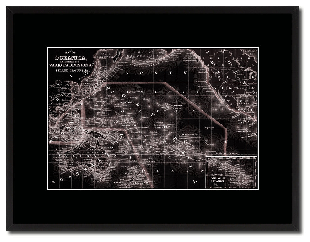 Oceania Vintage Vivid Sepia Map Canvas, 16"x21"