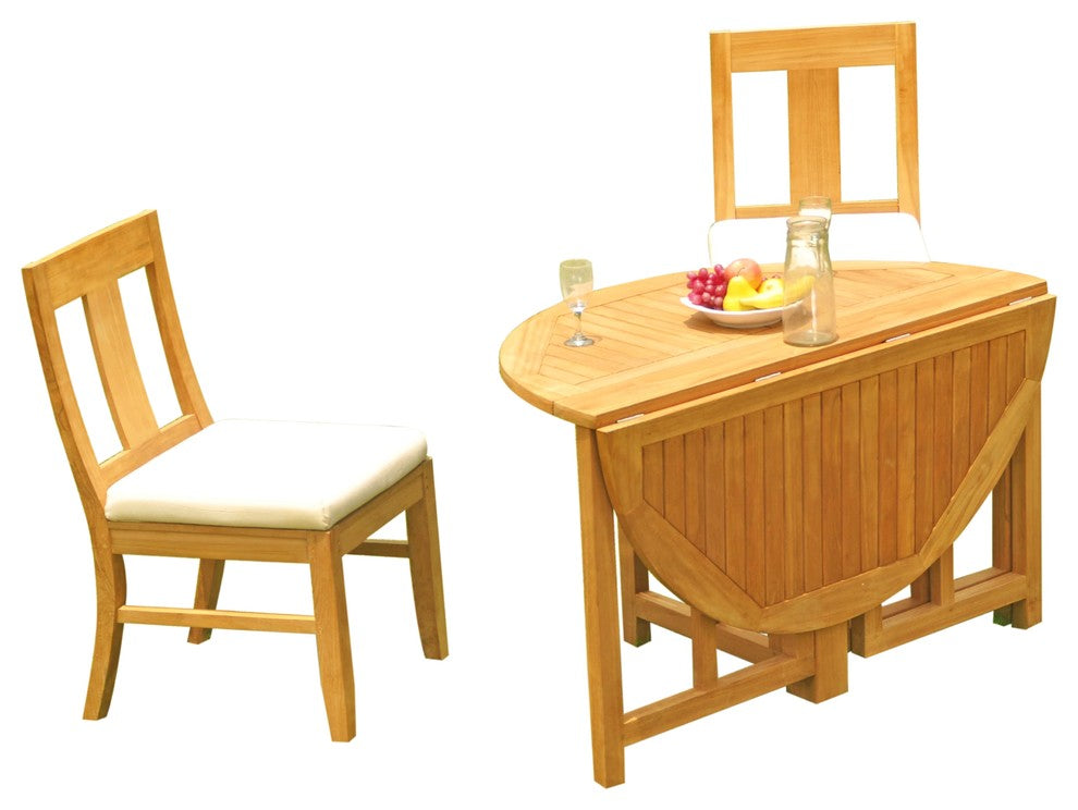 3-Piece Outdoor Teak Dining Set, 48" Butterfly Table, 2 Osbo Armless Chairs