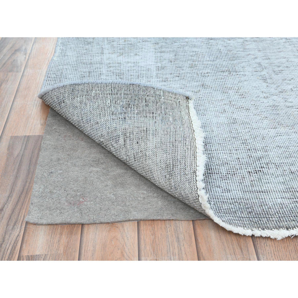 Light Gray, Hand Knotted Vintage Persian Tabriz, Worn Wool Rug, 7'0"x10'2"