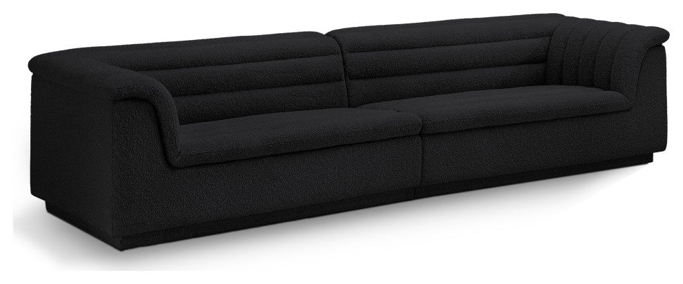 Cascade Upholstered Modular Sofa, Black, Boucle Fabric, Straight Sofa
