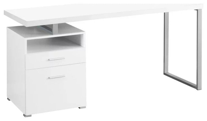 Modern Desk, Spacious Floating Worktop With Open Shelf & 2 Drawers, White
