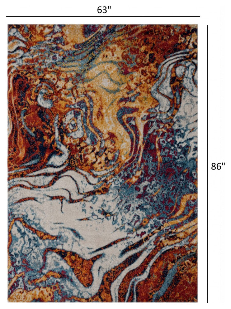 5" x 7' Brown and Blue Collision Area Rug