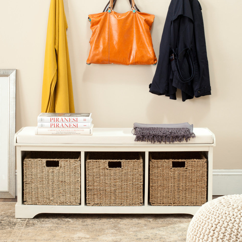 Safavieh Lonan Wicker Storage Bench, White