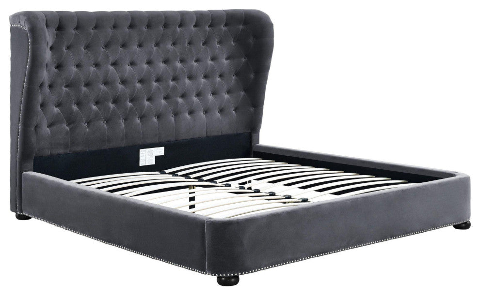 Finley Gray Velvet Bed, King Size