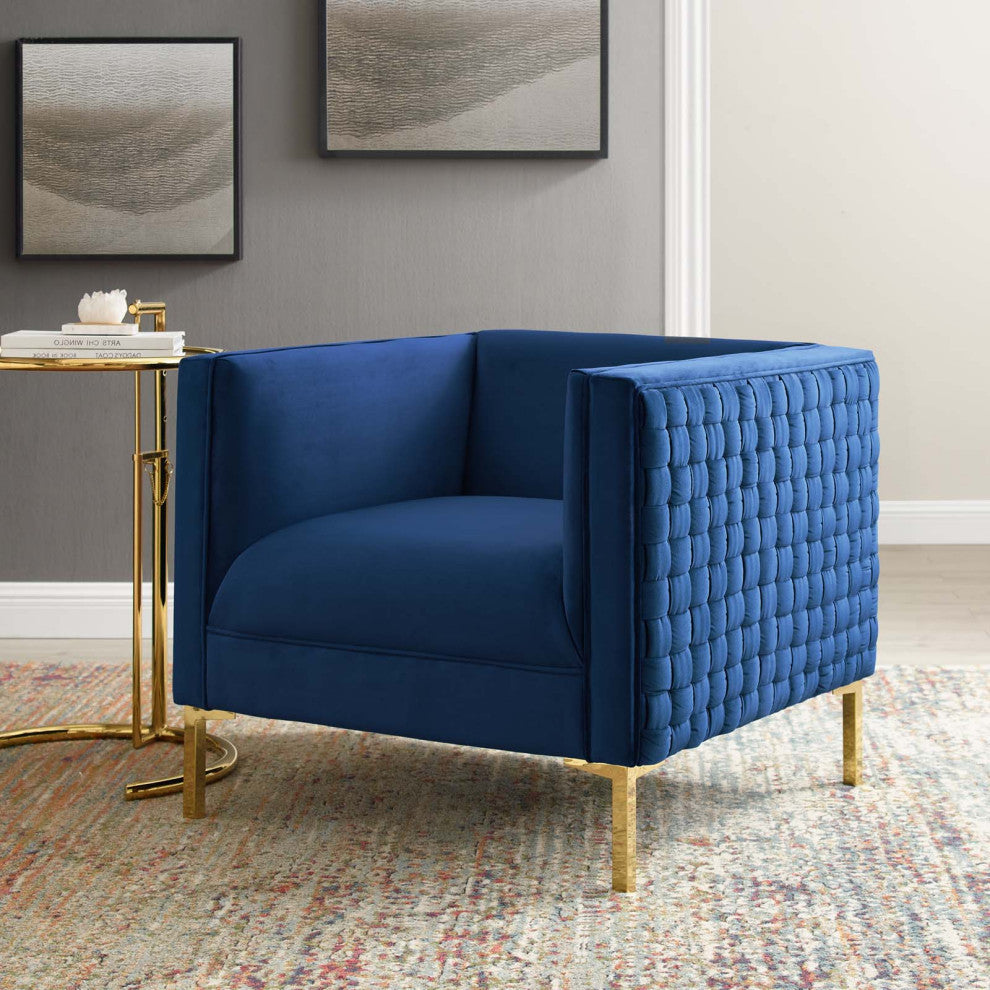 Armchair Accent Chair, Velvet, Blue Navy, Modern, Living Lounge Hospitality