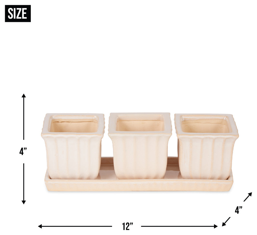 Blue Square Ceramic Small Planter (Set of 3)