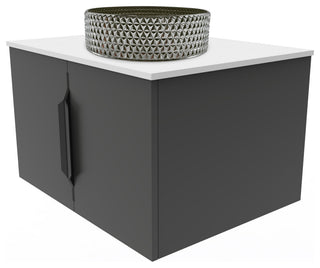 Wildsee Floating Vanity Set With Tempered Clear Glass Sink, Silver, 24", Black
