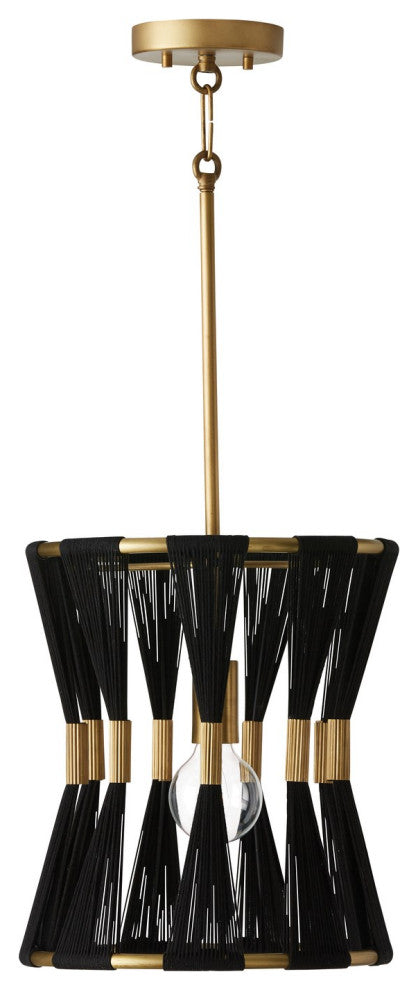 Capital Lighting Bianca 1-Light Pendant 341111KP Black Rope and Patinaed Brass