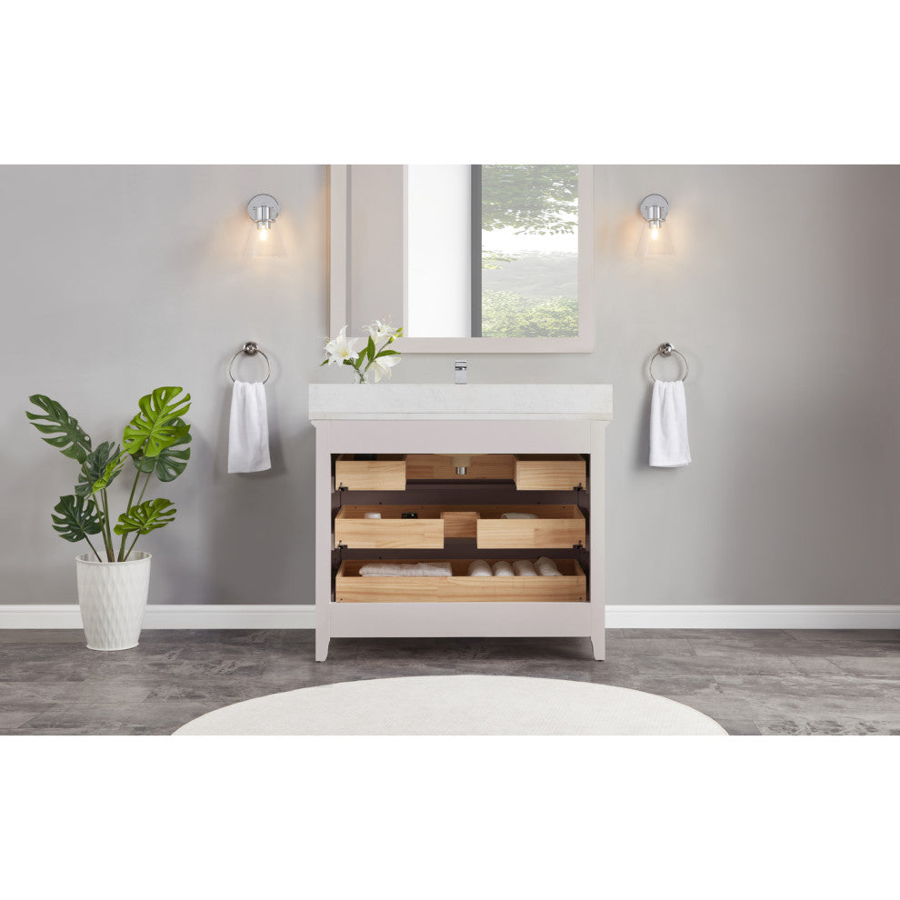 Legion Furniture WS2512 Series Bathroom Sink Vanity, Dreamy White, 42", Artificial Stone Top, Single Sink