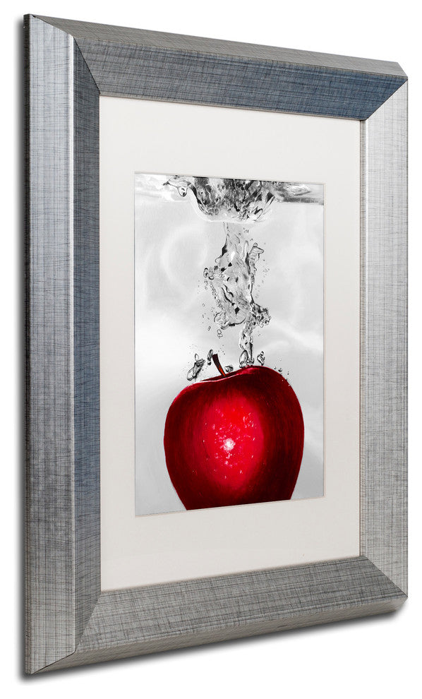 'Red Apple Splash' Silver Framed Canvas Art by Roderick Stevens