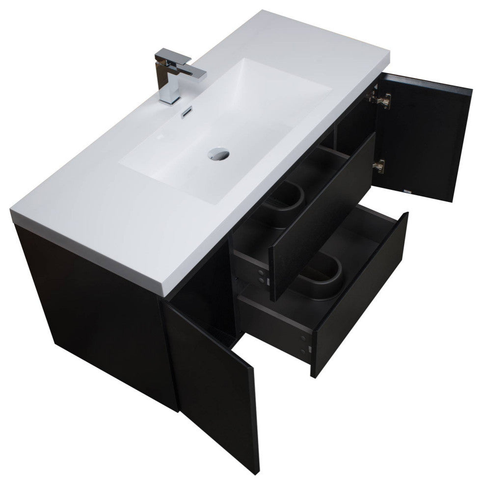 ConceptBaths 48" Angela Wall Mounted Modern Single Vanity, Black