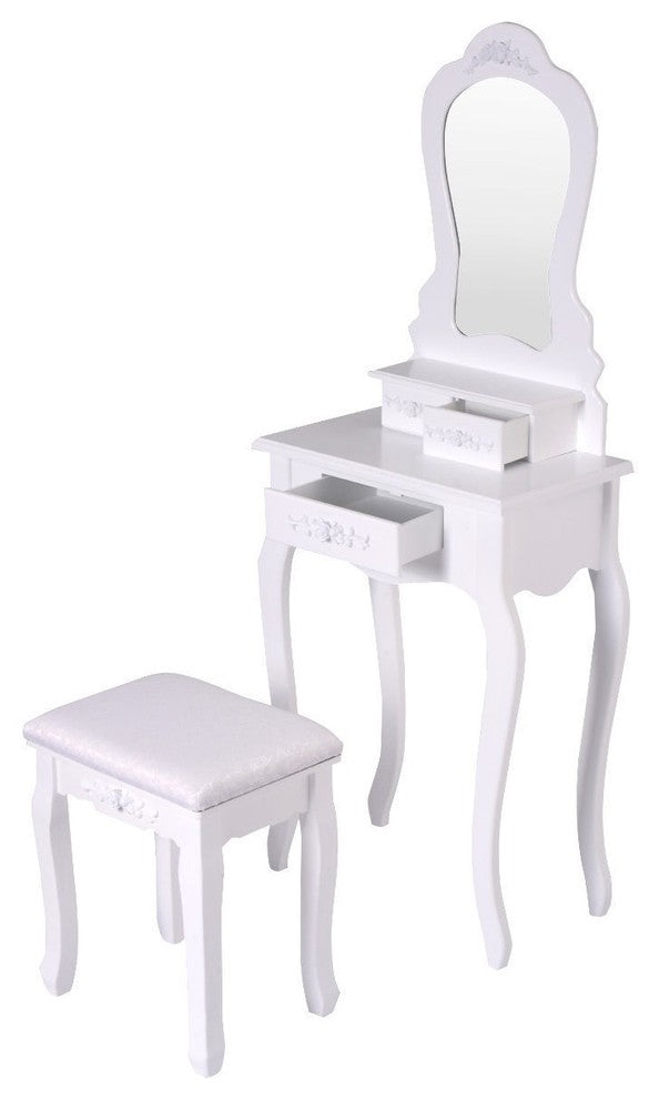Modern Compact Vanity Makeup Dressing Table Stool Set, White