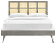 Sidney Cane and Wood Queen Platform Bed With Splayed Legs Gray