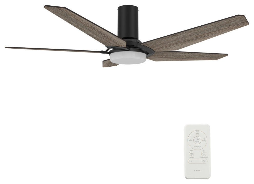 CARRO Smart Voice Control Ceiling Fan with Dimmable LED Light and Remote, Walnut, 52" Flush