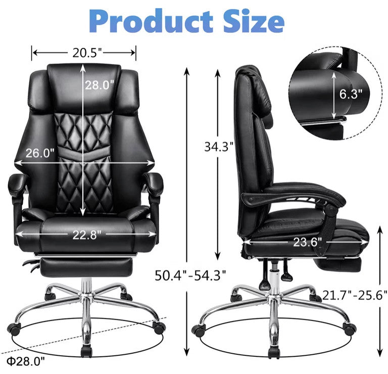 Modern Office Chair, Padded Arms & High Backrest With Lumbar Support, Black