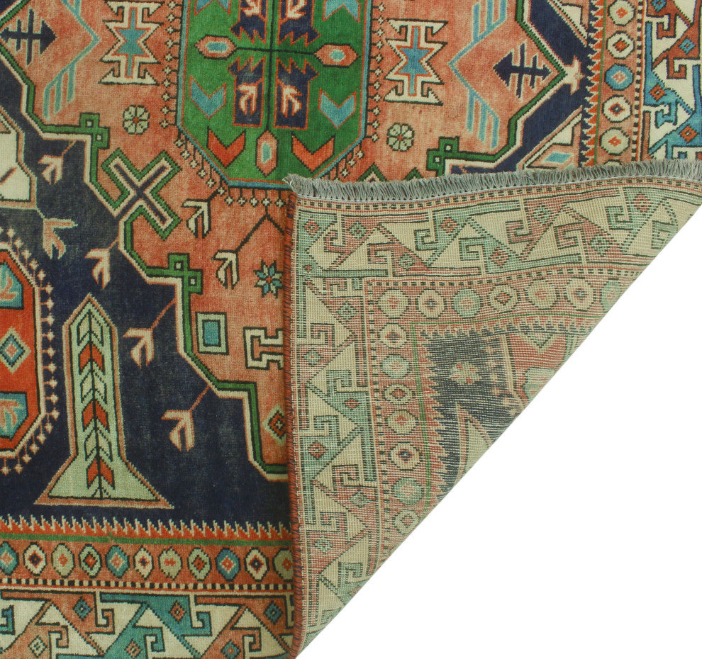 Semi-Antique Celica Rust/Navy Rug, 4'10x9'5