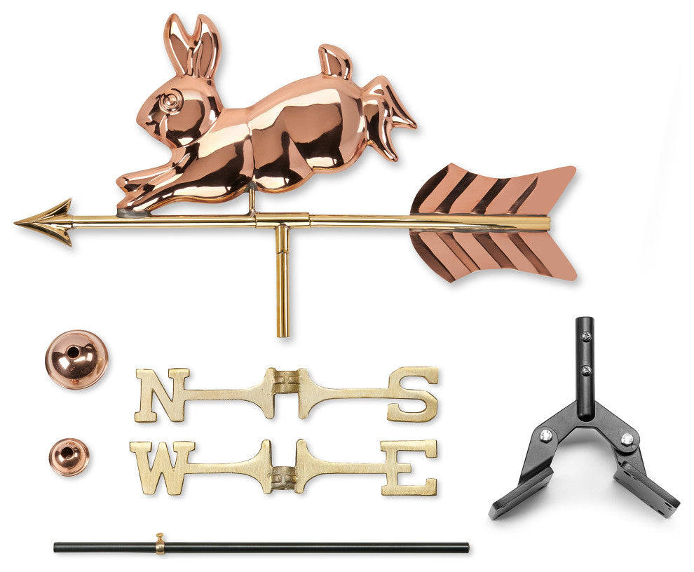 Rabbit Cottage Weathervane Copper WithRoof Mount by Good Directions