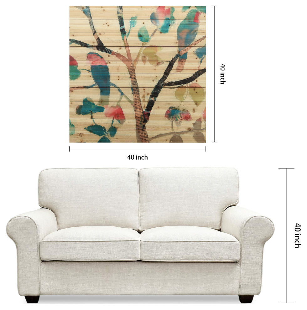 "Woodland Story 1" Wall Art Printed On Solid Fir Wood Planks
