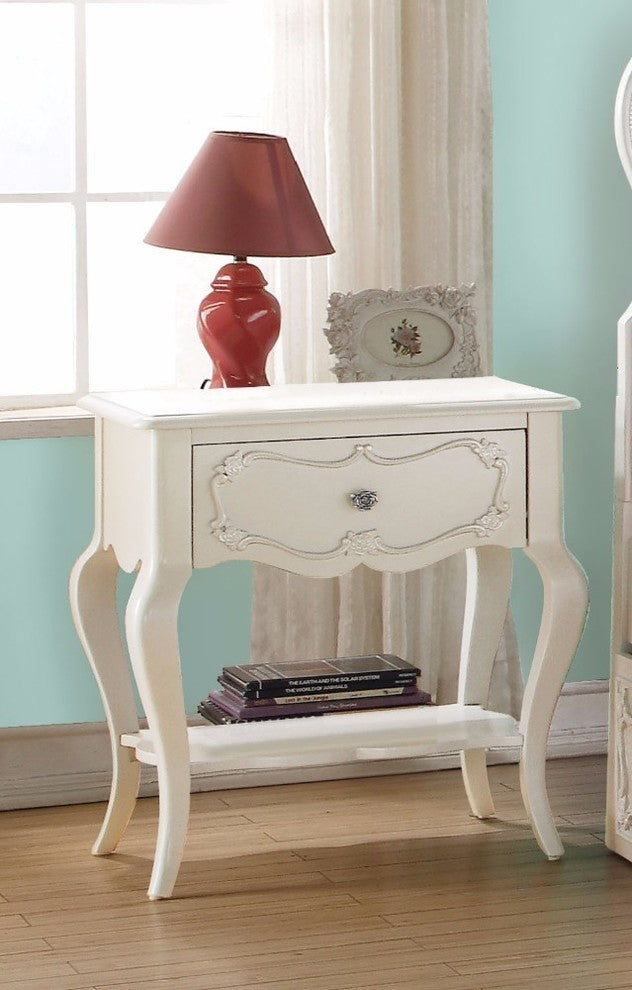 Benzara BM154529 Beautiful Wood Nightstand, Pearl White