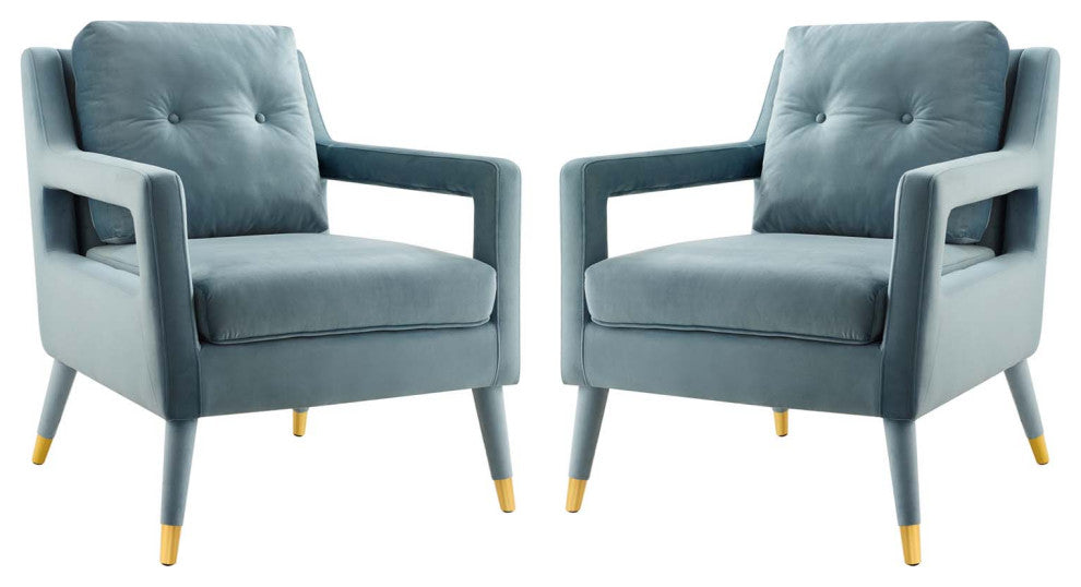 Armchair Accent Chair, Set of 2, Velvet, Blue, Modern, Living Lounge Hospitality
