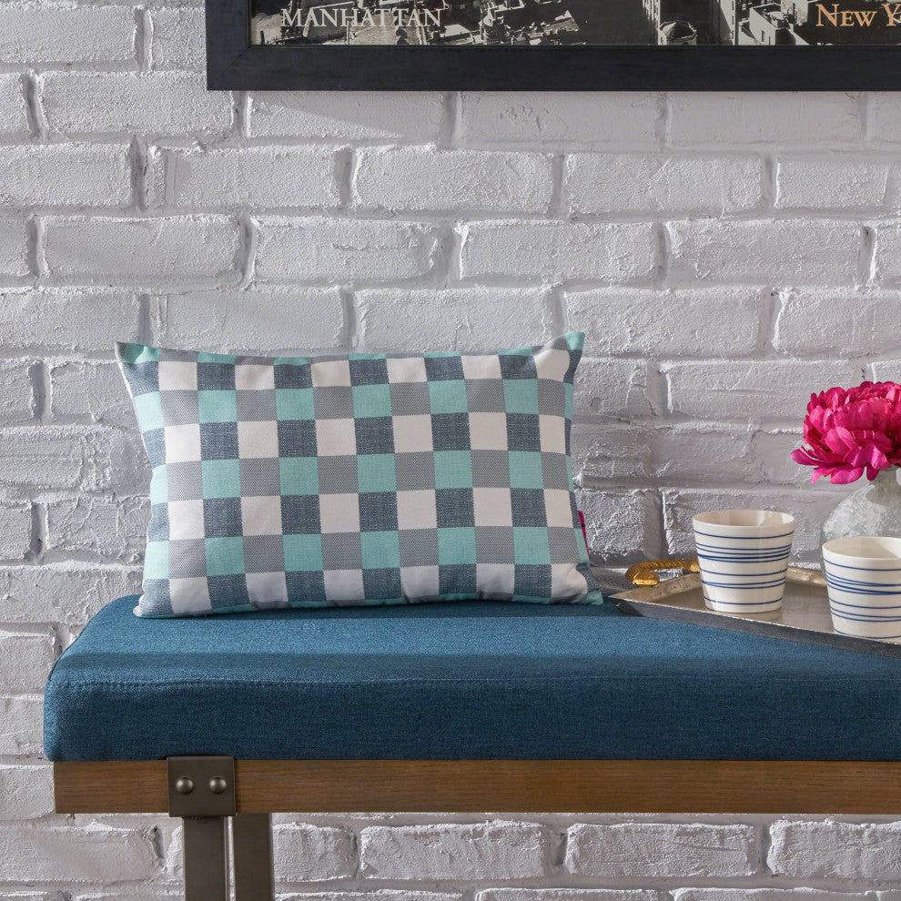 GDF Studio Raylan Indoor Rectangular Throw Pillow, Blue/White Plaid, Single