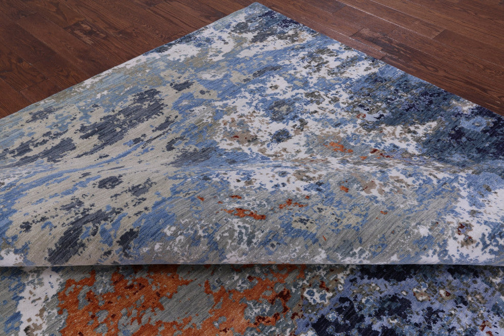 9' 0" X 12' 2" Wool and Silk Hand Knotted Modern Rug Q7195