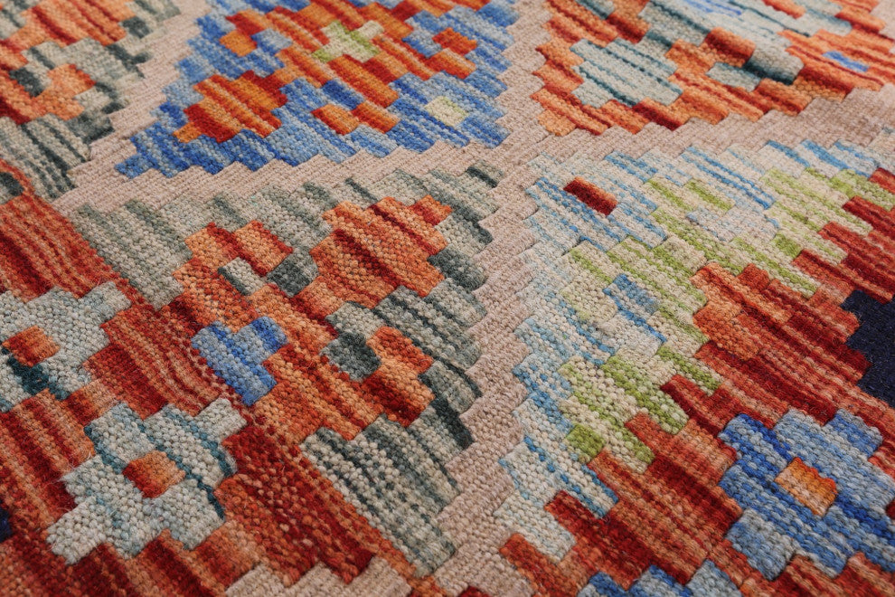 4' 3" X 6' 1" Reversible Flat Weave Kilim Wool On Wool Rug Q9486