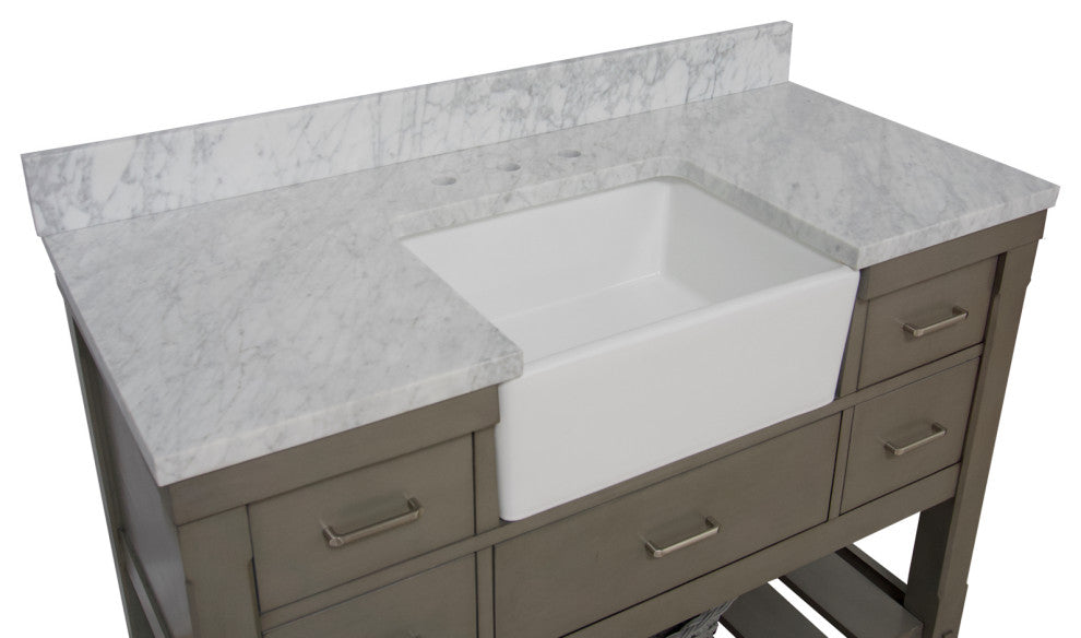 Charlotte 48" Bathroom Vanity, Weathered Gray, Carrara Marble