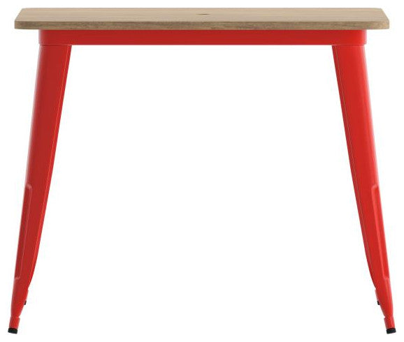 Declan Commercial Indoor/Outdoor Dining Table with Umbrella Hole, 36" Square, Brown/Red