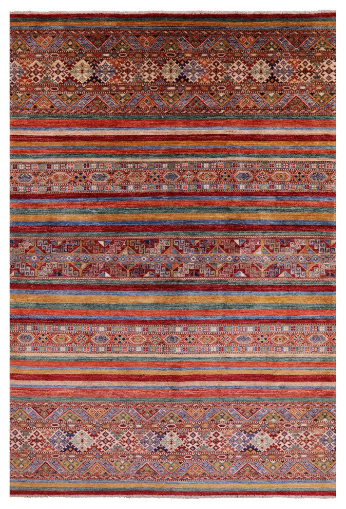 6' 7" X 9' 9" Handmade Super Kazak Khorjin Wool Rug Q10986