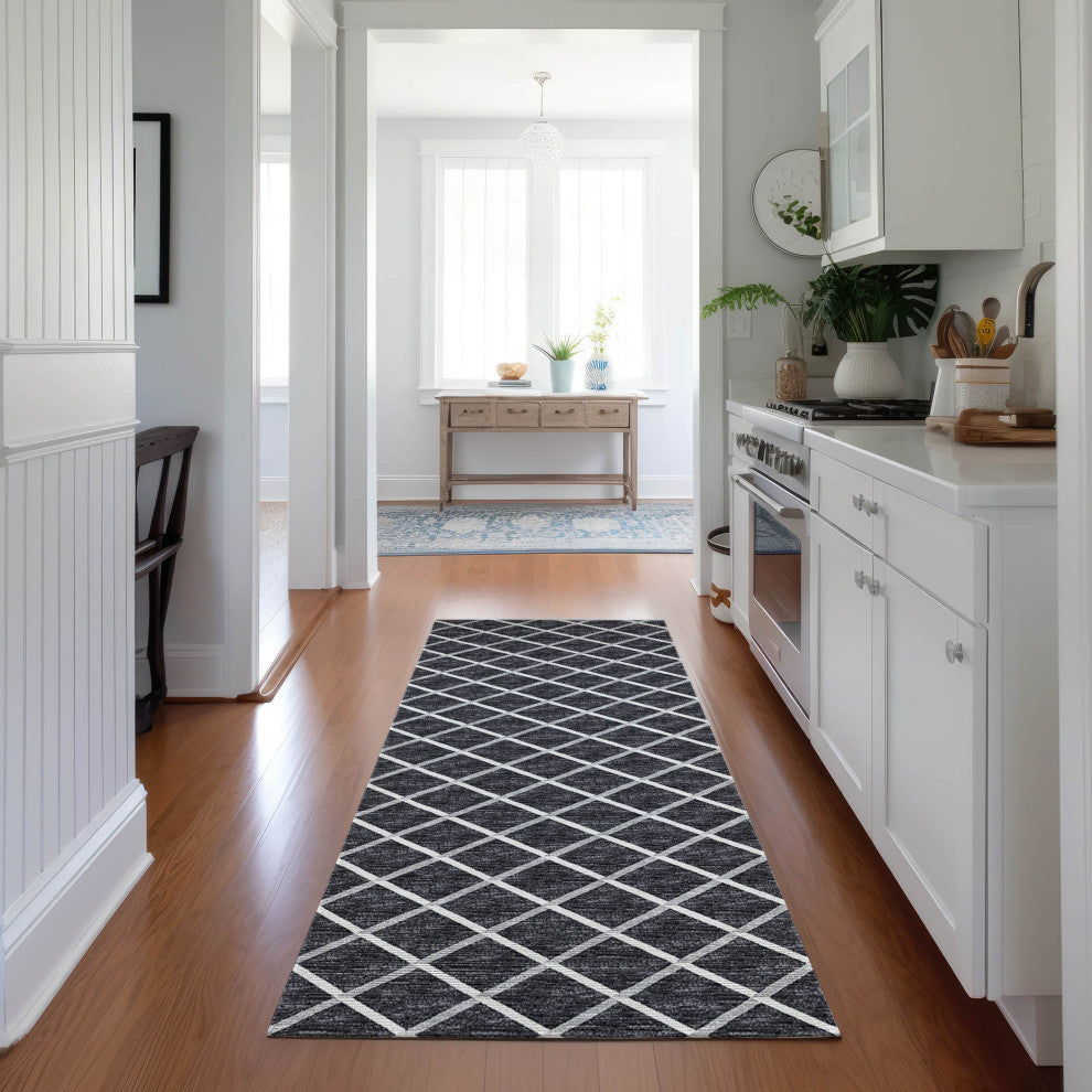 Indoor/Outdoor York YO1 Black Machine Washable 2'3" x 12' Rug