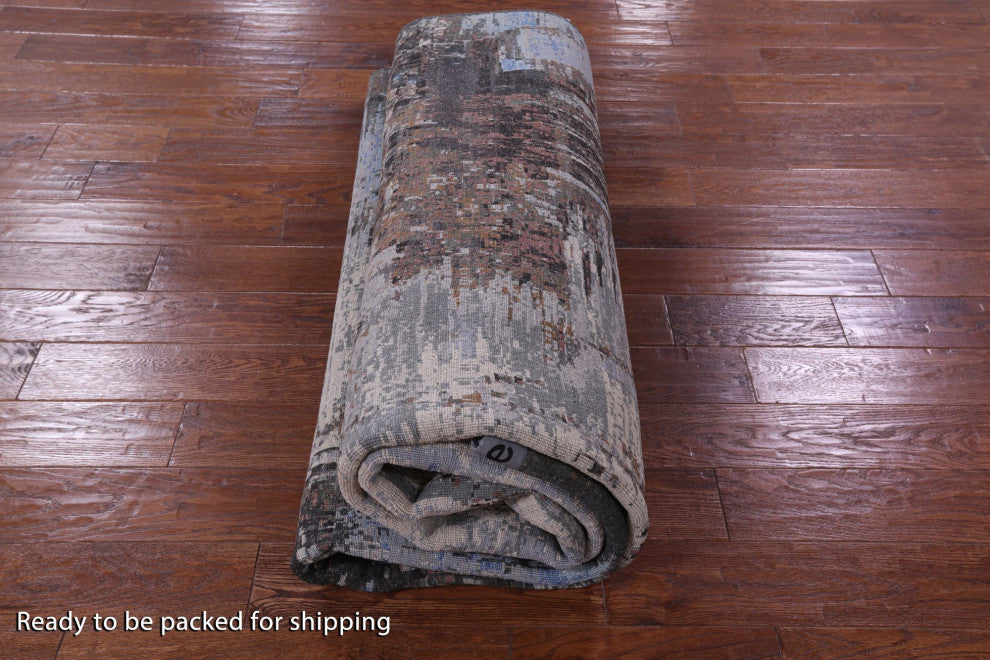 8' 2" X 10' 2" Abstract Handmade Wool and Silk Rug Q8884
