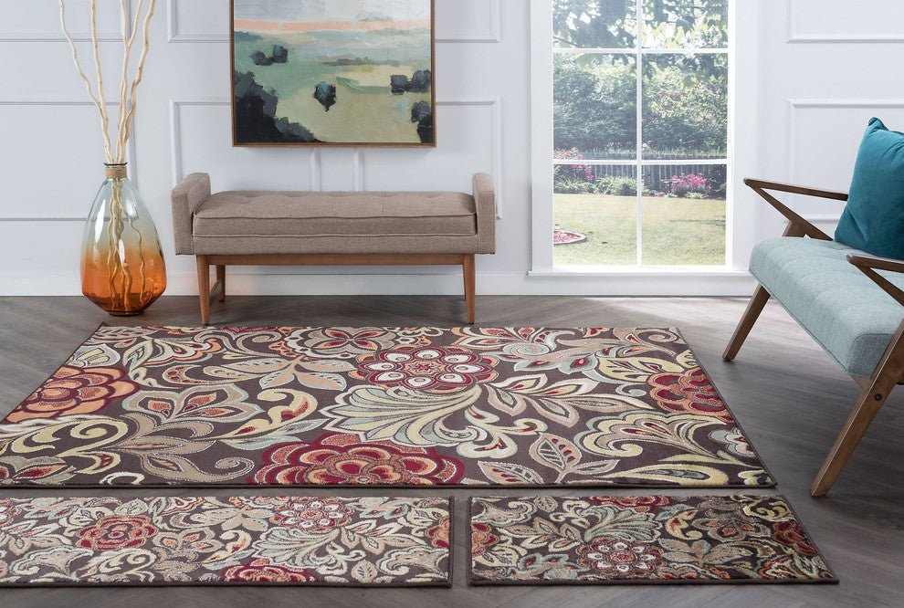 Dilek Transitional Floral Area Rug, Brown, 5' X 7', 20'' X 60'', 20'' X 32''