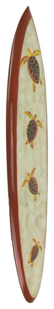 Set of 2 Wood And Capiz Hand Carved Turtles Decorative Surfboard Wall Sculpture