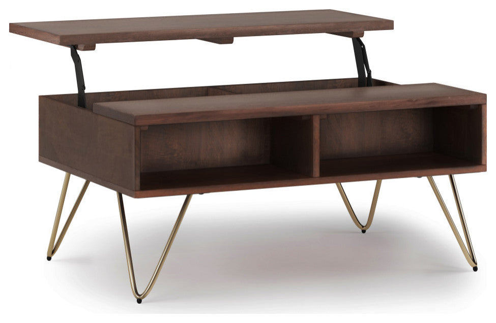 Hunter Lift Top Coffee Table in Oak Veneer, Umber Brown and Gold
