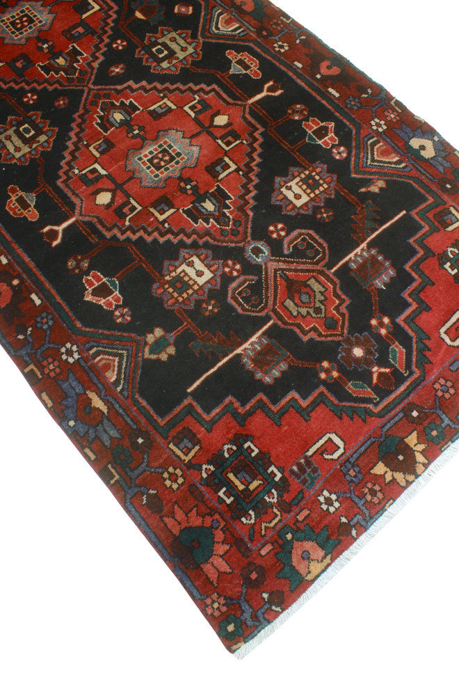 Fine Vintage Distressed Kameron Charcoal/Burgundy Runner, 3'7 x 9'11